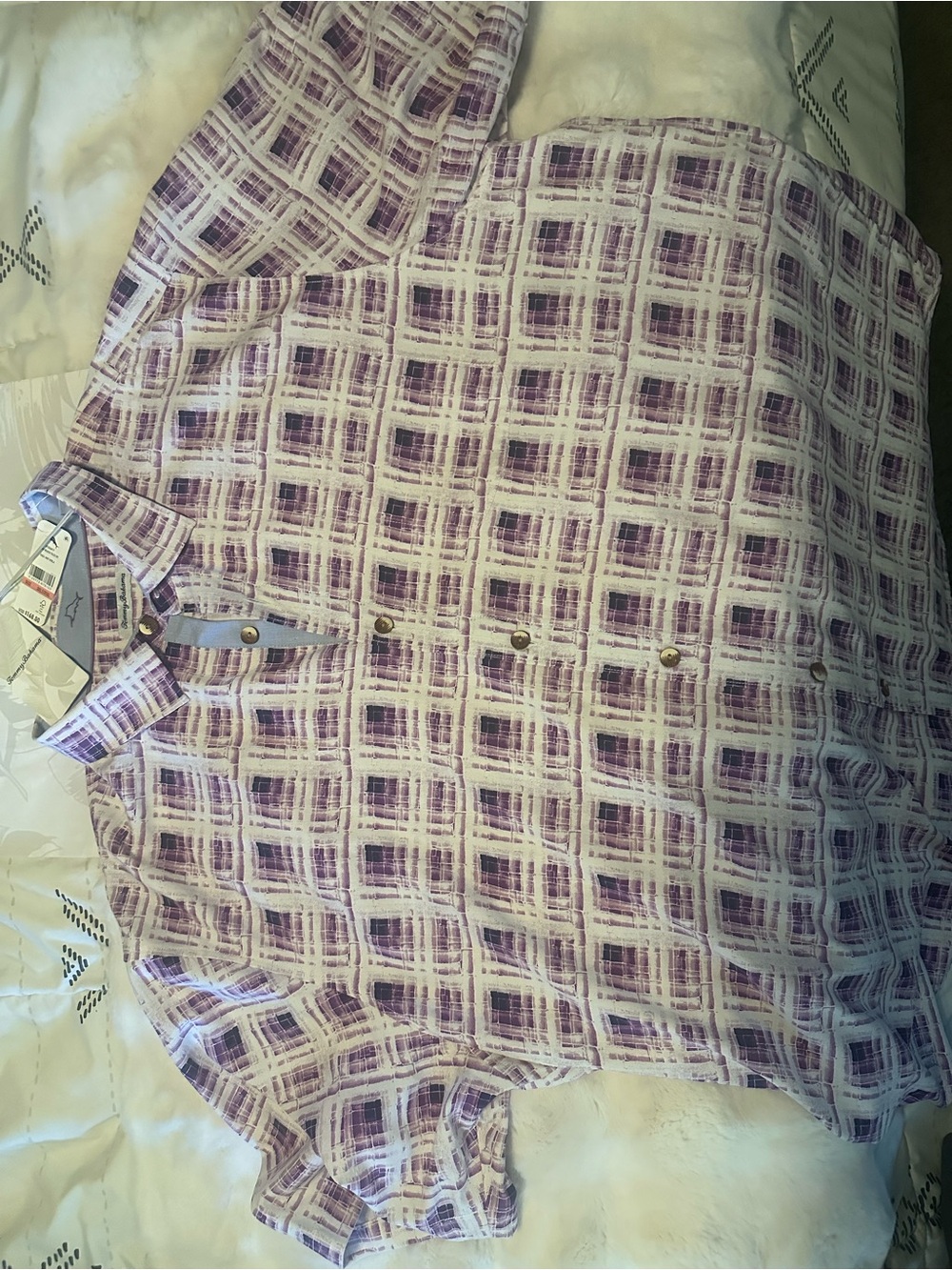 Tommy Bahama Lavender and White Plaid Button-Down Shirt